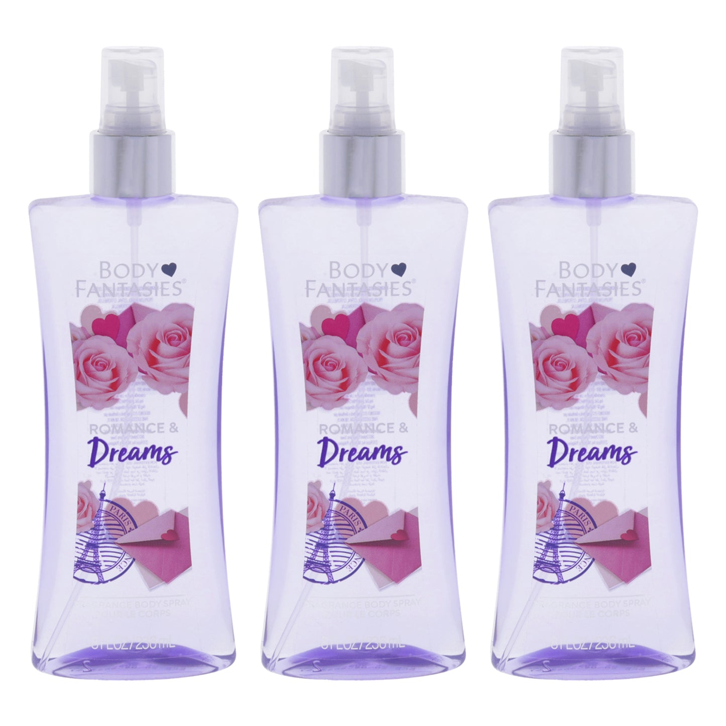 Romance and Dreams by Body Fantasies for Women - 8 oz Body Spray - Pack of 3
