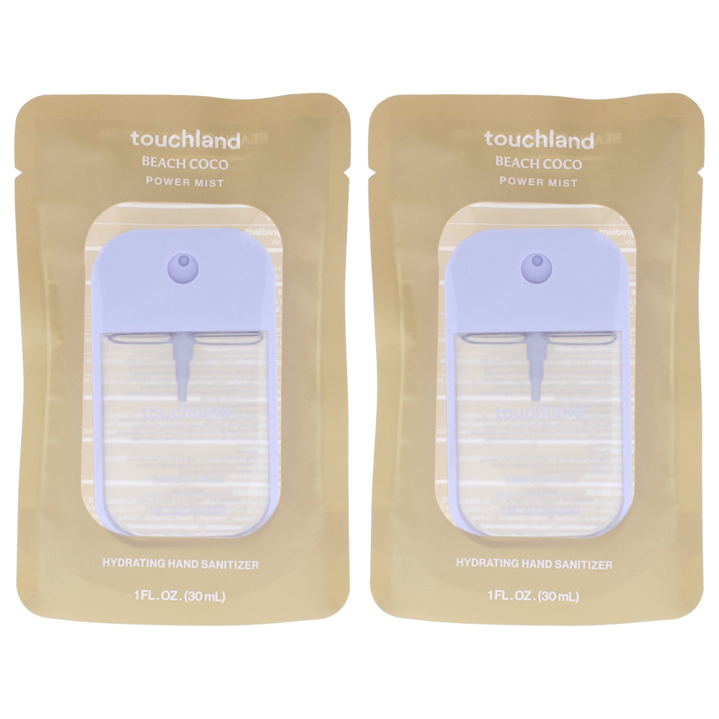 Power Mist Hydrating Hand Sanitizer - Beach Coco by Touchland for Unisex - 1 oz Hand Sanitizer - Pack of 2