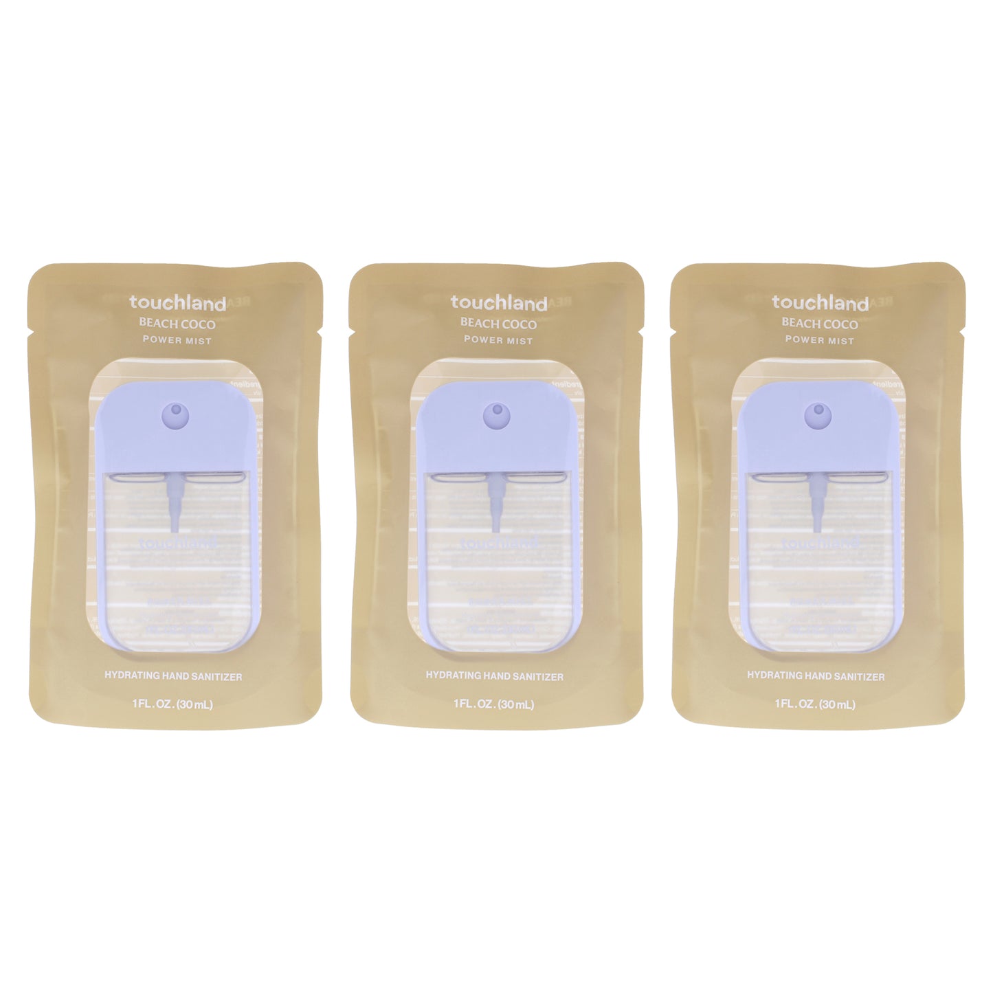 Power Mist Hydrating Hand Sanitizer - Beach Coco by Touchland for Unisex - 1 oz Hand Sanitizer - Pack of 3