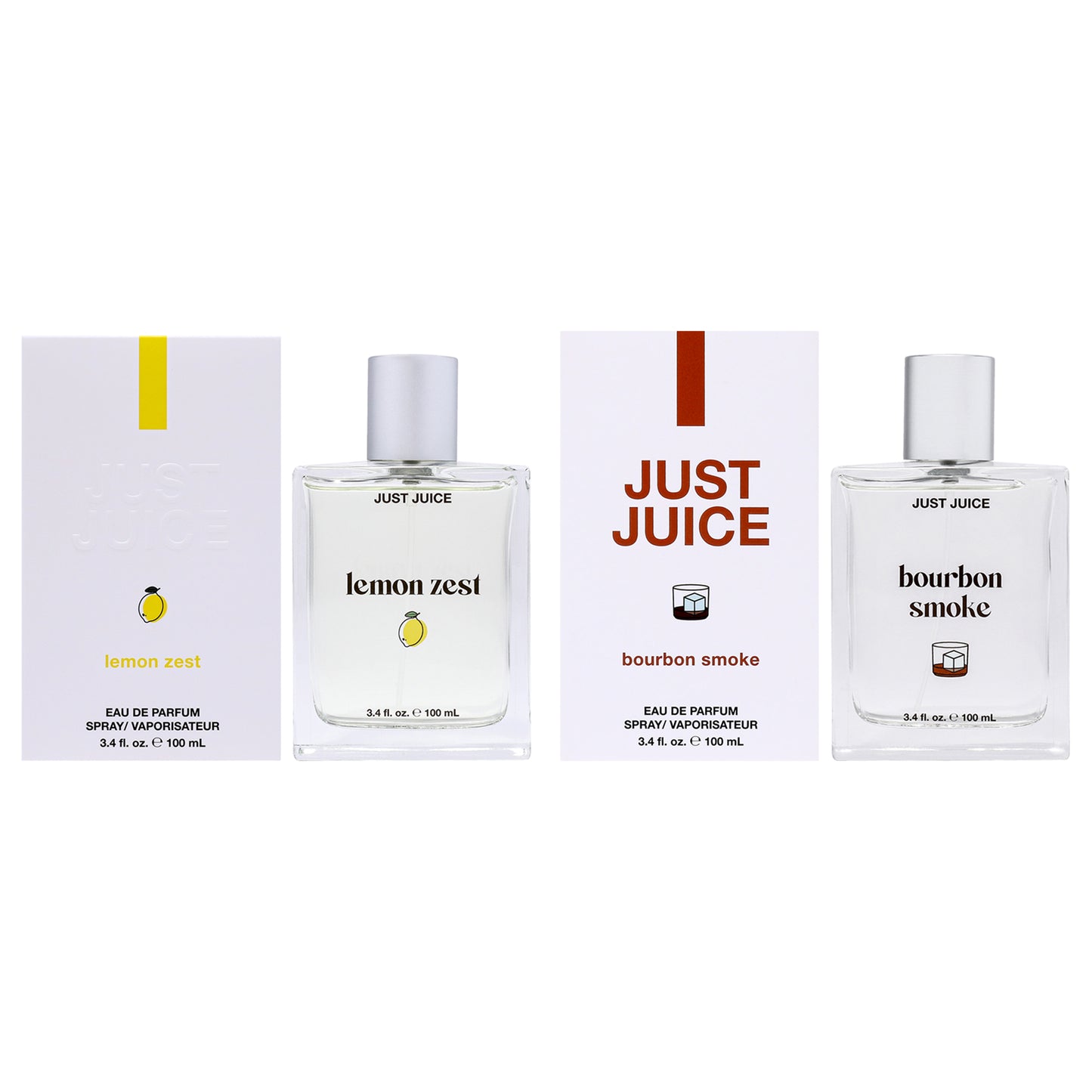 Whiskey Sour Kit by Just Juice for Unisex - 2 Pc Kit 3.4oz Bourbon Smoke EDP Spray, 3.4oz Lemon Zest EDP Spray