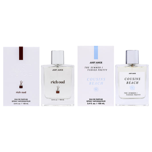 Bellys Pick Kit by Just Juice for Unisex - 2 Pc Kit 3.4oz Rich Oud EDP Spray, 3.4oz The Summer I Turned Pretty Cousins Beach EDP Spray