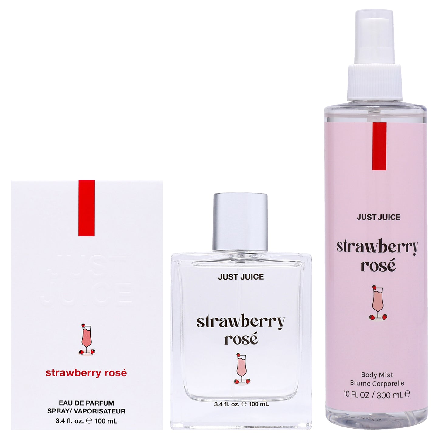 Strawberry Rose Kit by Just Juice for Unisex 2 Pc Kit 3.4oz EDP Spray, 10oz Body Spray