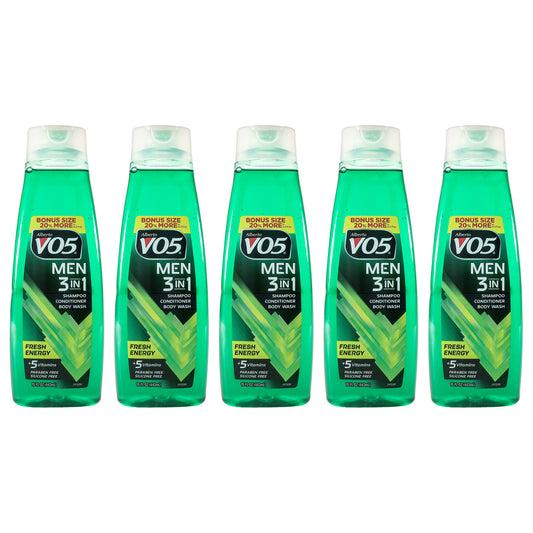 3-in-1 Fresh Energy Shampoo Conditioner and Body Wash by Alberto VO5 for Unisex - 15 oz Body Wash - Pack of 5