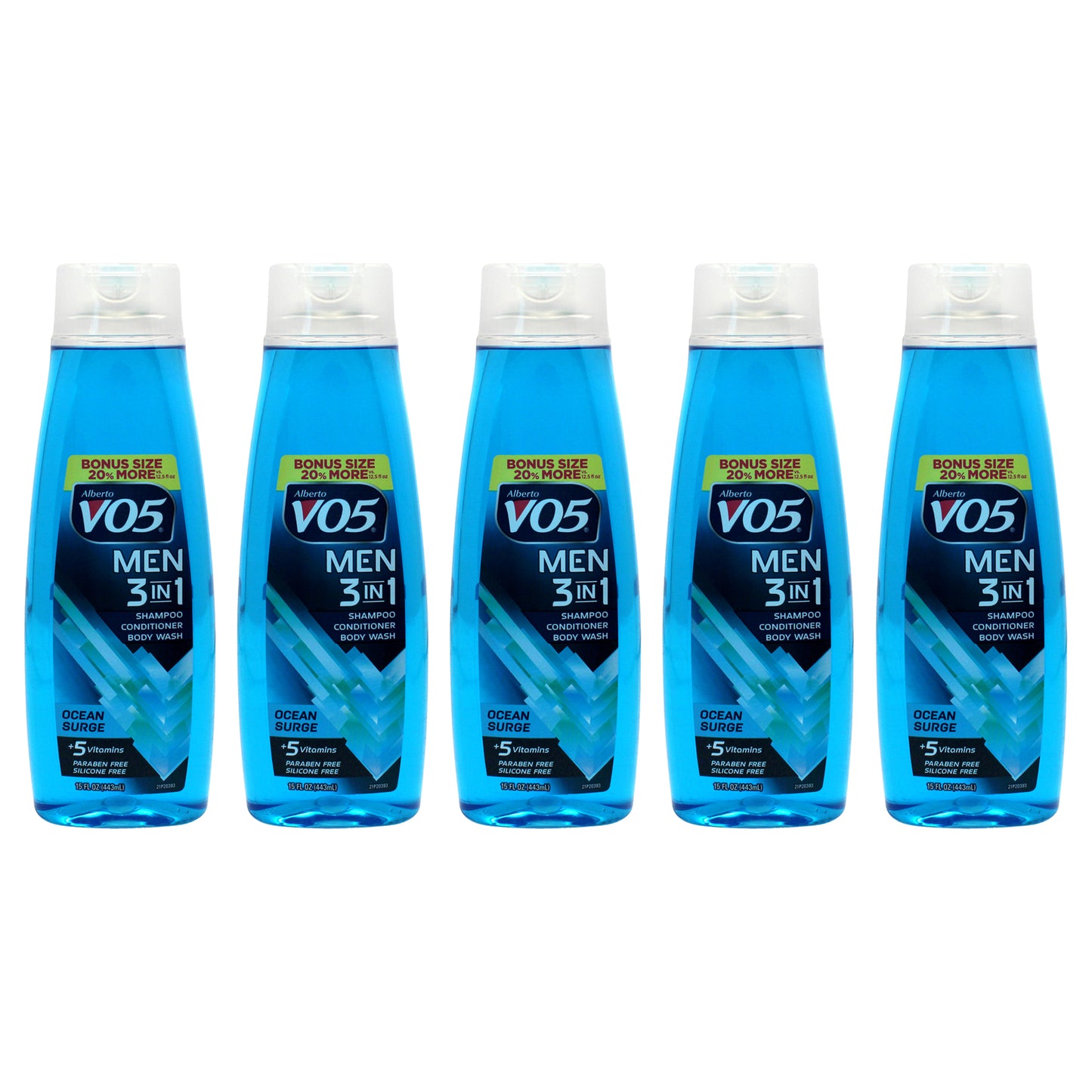3-in-1 Ocean Surge Shampoo Conditioner and Body Wash by Alberto VO5 for Unisex - 15 oz Body Wash - Pack of 5