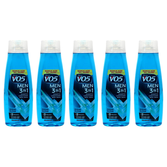 3-in-1 Ocean Surge Shampoo Conditioner and Body Wash by Alberto VO5 for Unisex - 15 oz Body Wash - Pack of 5