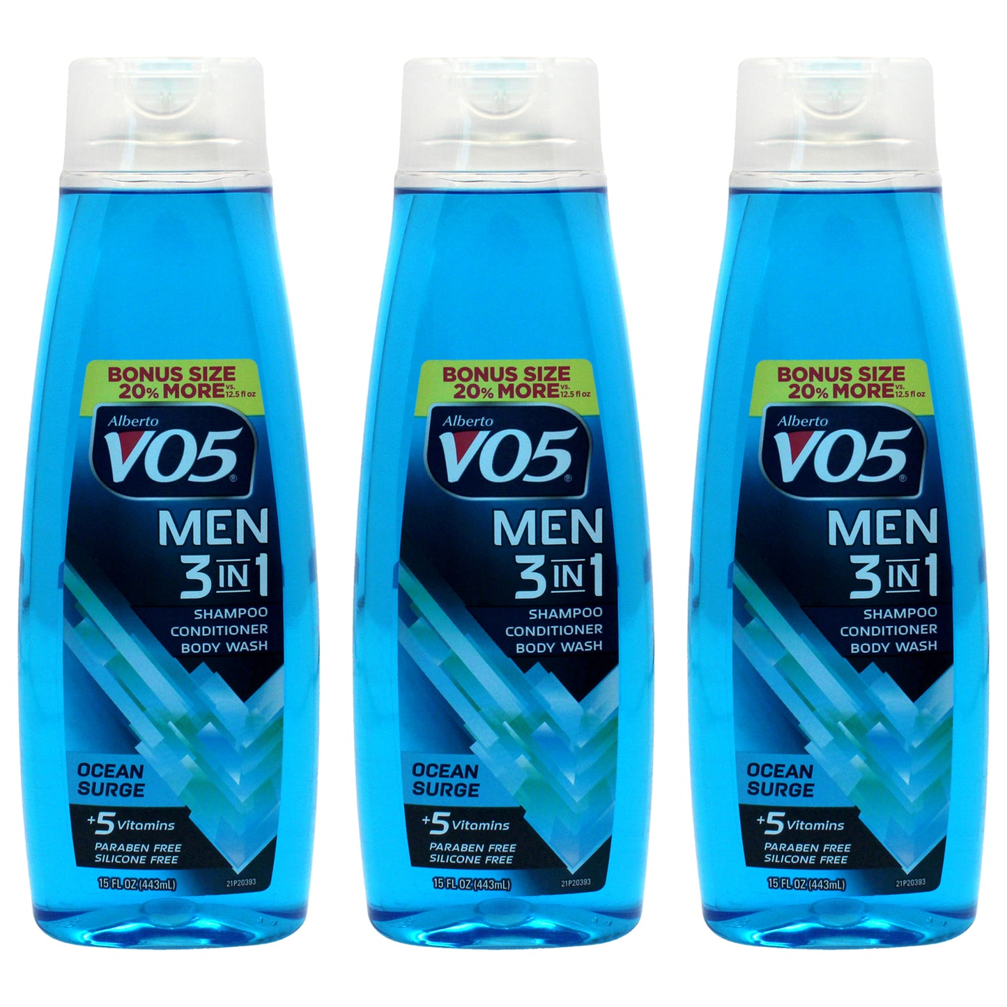 3-in-1 Ocean Surge Shampoo Conditioner and Body Wash by Alberto VO5 for Unisex - 15 oz Body Wash - Pack of 3