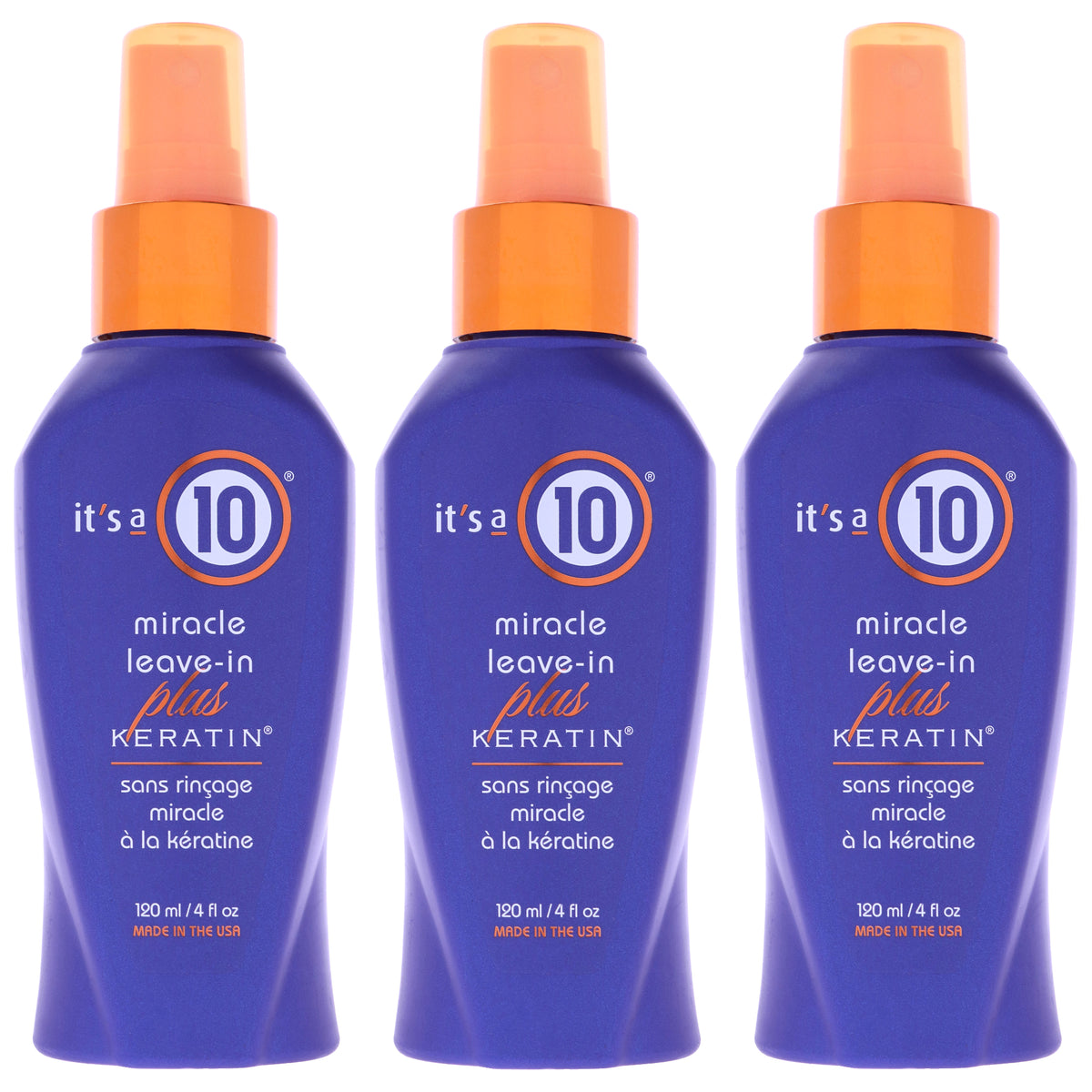 Miracle Leave In Plus Keratina by Its A 10 for Unisex - 4 oz Hair Spray - Pack of 3