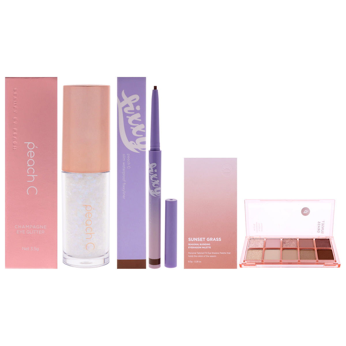 Peach C Kit by Peach C for Women - 3 Pc Kit 0.12oz Eye Shadow - 01 Pure White, 0.04 Eyeliner - 03 Soft Brown, 0.28oz Eye Shadow - 01 Sunset Grass