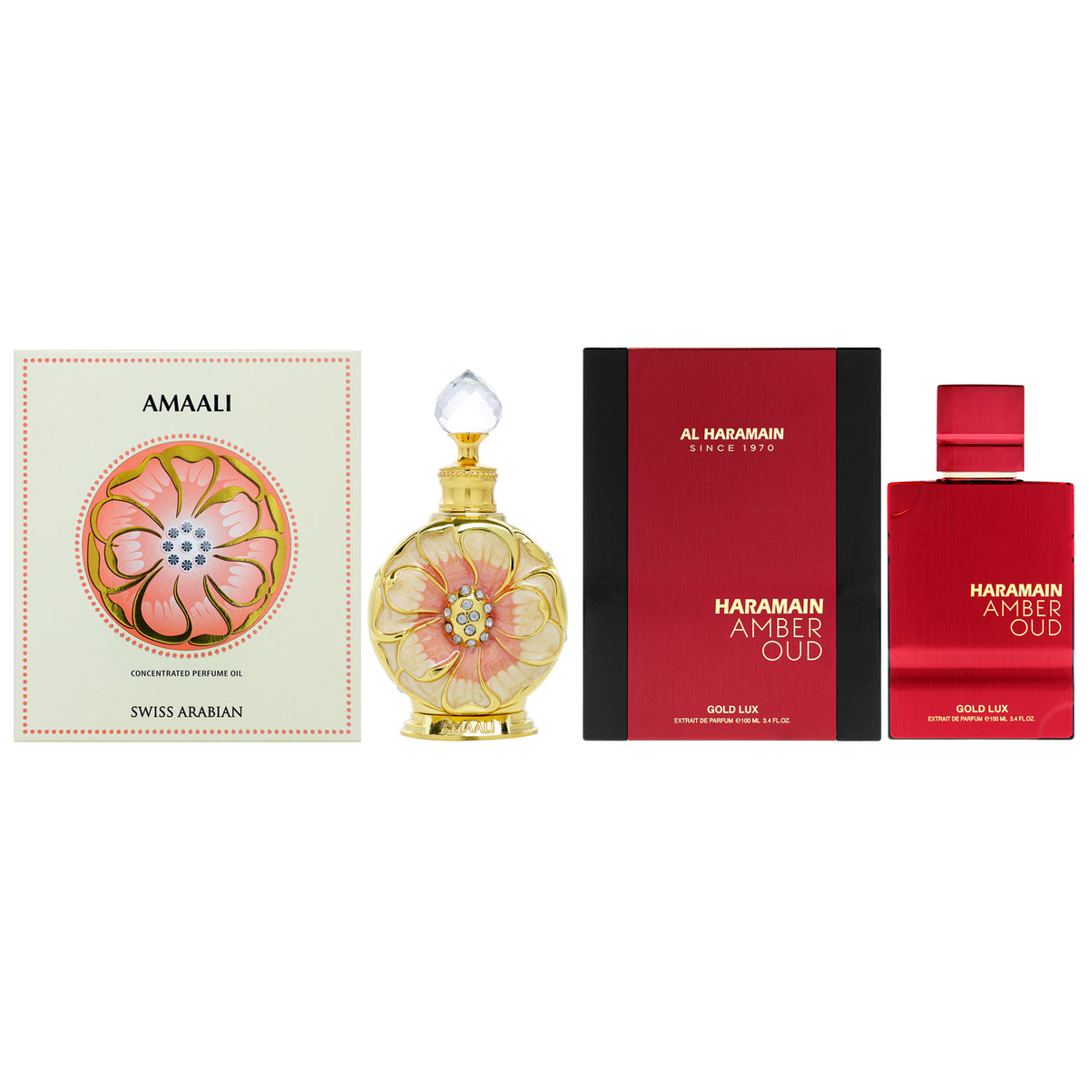 Various Designers Kit by Various Designers for Unisex - 2 Pc Kit 0.5oz Amaali Concentrated Perfume Oil, 3.4oz Amber Oud - Gold Lux Extrait De Parfum Spray