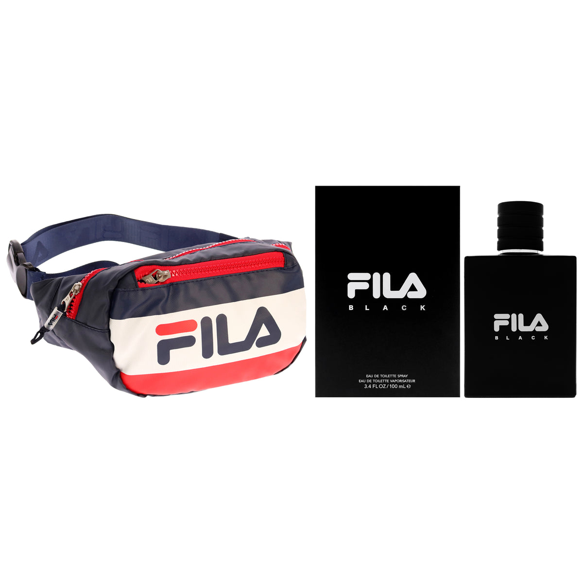 Fila Black Kit by Fila for Men - 2 Pc Kit 3.4oz Fila Black EDT Spray, Hunts Waist Bag - 410 Navy-Red-White