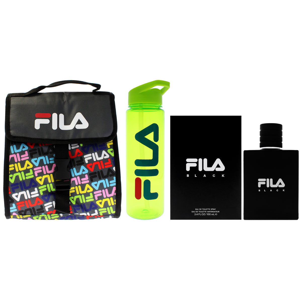 Fila Black Refresh Kit by Fila for Men - 3 Pc Kit 3.4oz Fila Black EDT Spray, Fila Lunch Bag, Fila Water Bottle