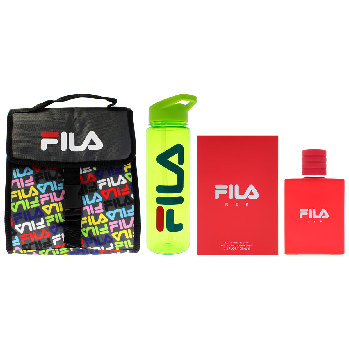 Fila Red Refresh Kit by Fila for Men - 3 Pc Kit 3.4oz Fila Red EDT Spray, Fila Lunch Bag, Fila Water Bottle