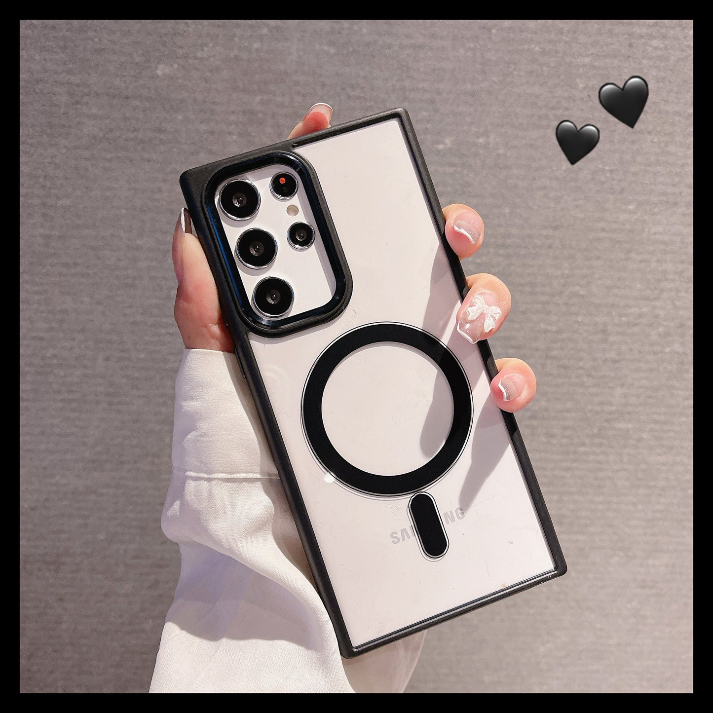 Suitable for Samsung S22Ultra mobile phone shell tpu soft edge metal ring magnetic transparent pc shell S22plus protective sleeve