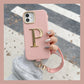 Litchi Pattern PU Metal Letter Phone Case