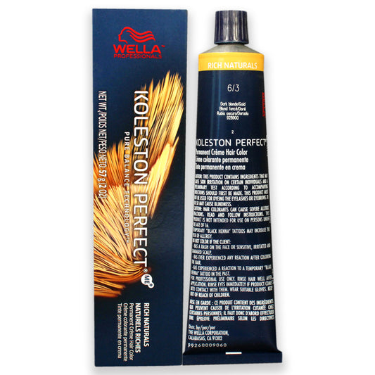 Koleston Perfect Permanent Creme Haircolor - 6 3 Dark Blonde Gold by Wella for Unisex - 2 oz Hair Color