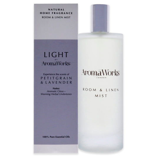 Light Room and Linen Mist - Petitgrain and Lavender by Aromaworks for Unisex - 3.4 oz Room Spray