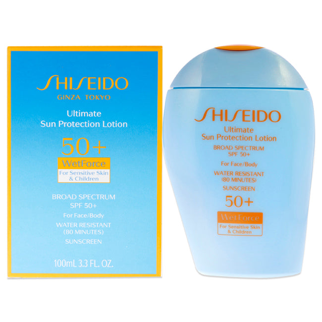 Ultimate Sun Protection Lotion WetForce SPF 50 for Sensitive Skin and Children by Shiseido for Unisex - 3.3 oz Sunscreen