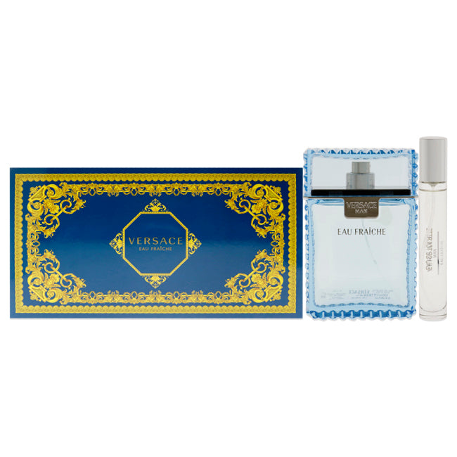 Versace Man Eau Fraiche by Versace for Men - 3 Pc Gift Set 3.4oz EDT Spray, 10ml EDT Spray (Mini), Versace Trousse Man Man