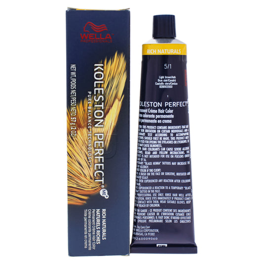 Koleston Perfect Permanent Creme Hair Color - 5 1 Light Brown-Ash by Wella for Unisex - 2 oz Hair Color