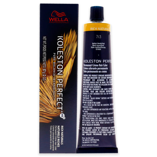 Koleston Perfect Permanent Creme Hair Color - 7 3 Medium Blonde-Gold by Wella for Unisex - 2 oz Hair Color