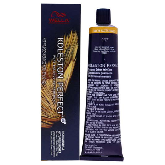 Koleston Perfect Permanent Creme Hair Color - 9 17 Very Light Blonde-Ash Brown by Wella for Unisex - 2 oz Hair Color