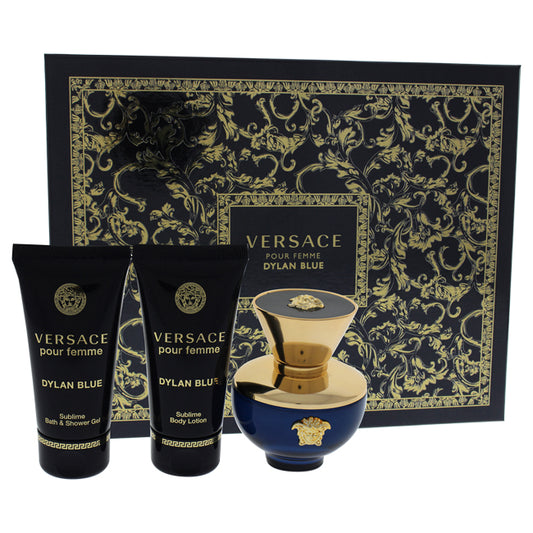 Dylan Blue by Versace for Women - 3 Pc Gift Set 1.7oz EDP Spray, 1.7oz Sublime Bath and Shower Gel, 1.7oz Sublime Body Lotion