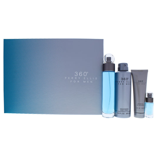 360 by Perry Ellis for Men - 4 Pc Gift Set 3.4oz EDT Spray, 6.8oz Deodorizing Body Spray, 3.0oz Shower Gel, 0.25oz EDT Spray