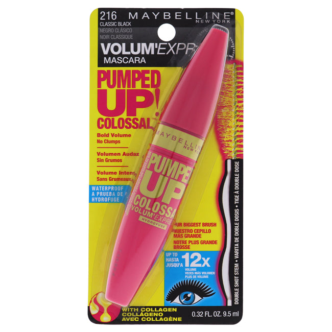 Volum Express Pumped Up! Colossal Mascara Waterproof - # 216 Classic Black by Maybelline for Women - 0.33 oz Mascara