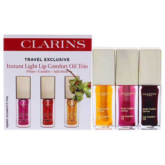 Instant Light Lip Comfort Oil Trio by Clarins for Women - 3 x 0.1 oz Lip Oil - 01 Honey, 02 Raspberry, 03 Red Berry