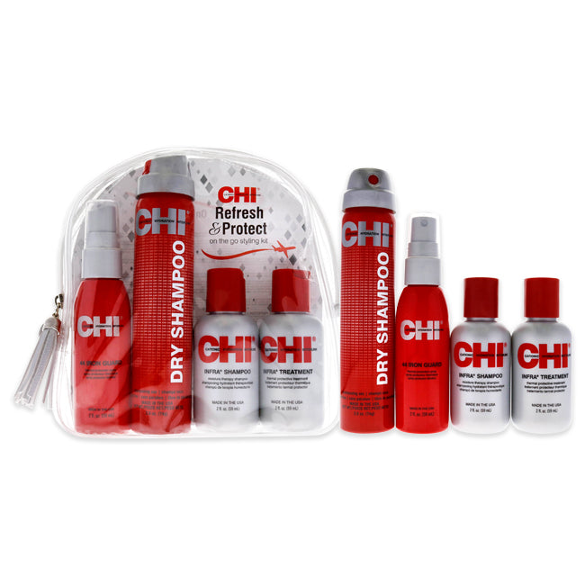 Refresh and Protect Kit by CHI for Unisex - 4 Pc 2oz Iron Guard 44, 2.6oz Dry Shampoo, 2oz Infra Treatment, 2oz Infra Shampoo