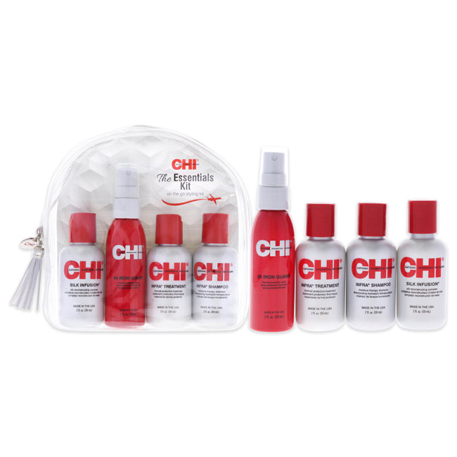 The Essentials Kit by CHI for Unisex - 4 Pc 2oz Infra Shampoo, 2oz 44 Iron Guard Thermal Protection, 2oz Infra Treatment, 2oz Silk Infusion
