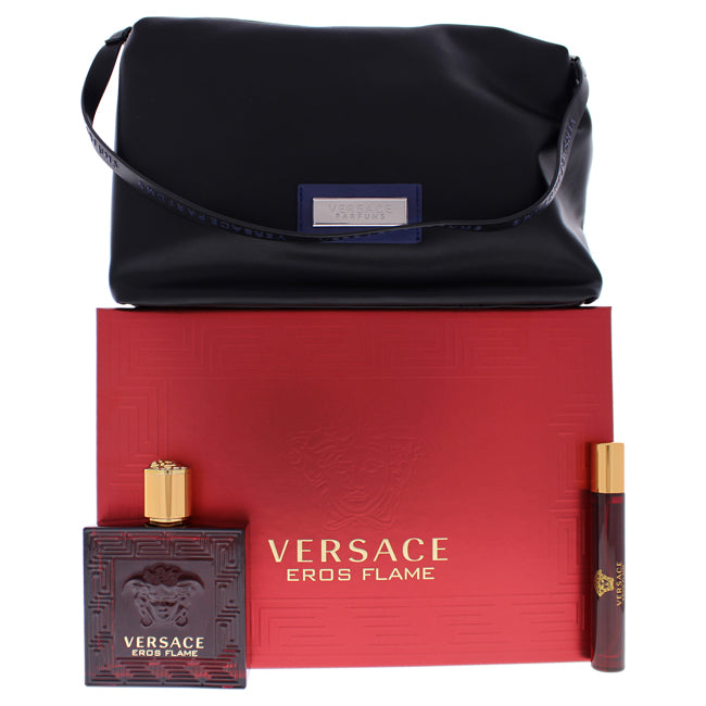 Eros Flame by Versace for Men - 3 Pc Gift Set 3.4oz EDP Spray, 0.3oz EDP Spray, Trousse Man