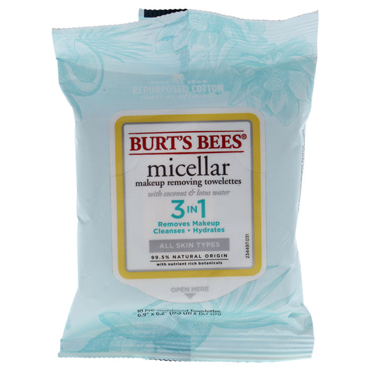 Micellar Makeup Removing Towelettes - Coconut and Lotus Water by Burts Bees for Women - 10 Count Towelettes