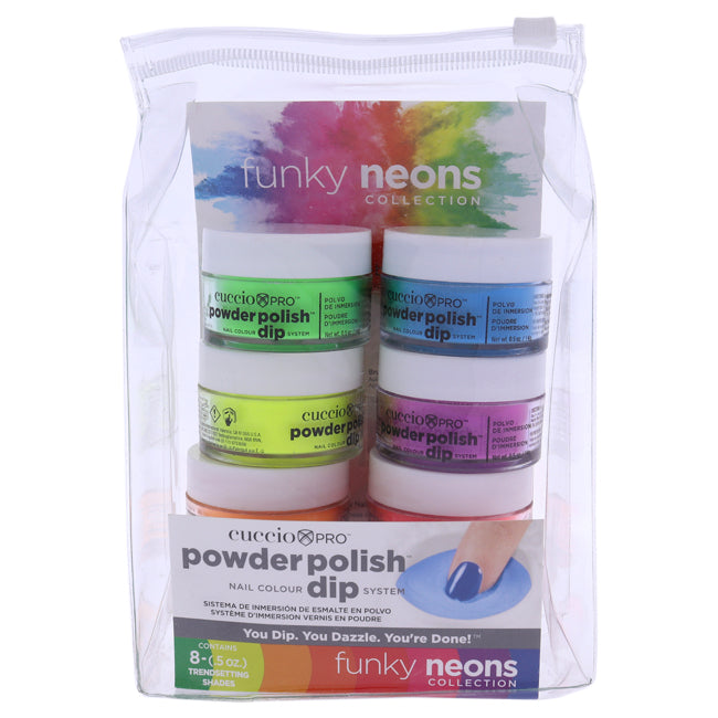 Pro Powder Polish Nail Colour Dip System - Funky Neons by Cuccio Colour for Women - 8 x 0.5 oz Neon Yellow, Neon Green, Neon Orange, Neon Tangerine, Neon Blue, Neon Purple, Neon Red, Neon Pink