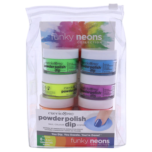 Pro Powder Polish Nail Colour Dip System - Funky Neons by Cuccio Colour for Women - 8 x 0.5 oz Neon Yellow, Neon Green, Neon Orange, Neon Tangerine, Neon Blue, Neon Purple, Neon Red, Neon Pink