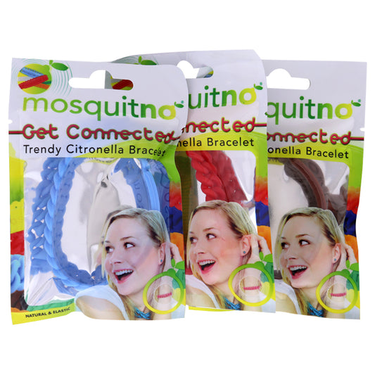 Get Connected Citronella Bracelet Set by Mosquitno for Unisex - 3 Pc Bracelet Red, Light Blue, Brown