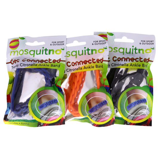 Get Connected Citronella Ankle Band Set by Mosquitno for Unisex - 3 Pc Band Orange, Blue, Black