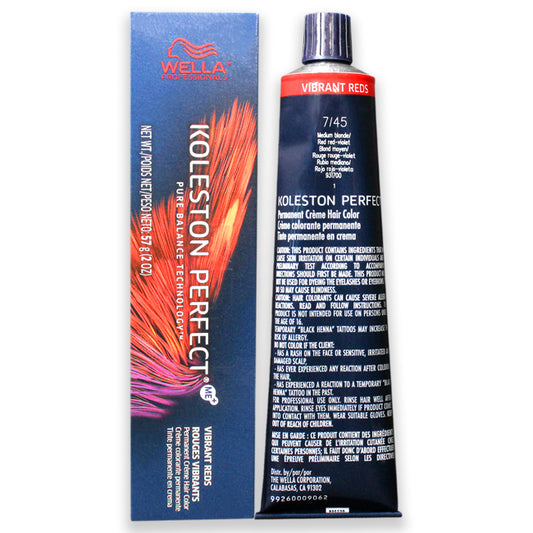 Koleston Perfect Permanent Creme Haircolor - 7 45 Medium Blonde-Red Red Violet by Wella for Unisex - 2 oz Hair Color