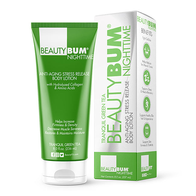 BeautyBum NightTime Anti-Aging Stress Release Body Lotion - Tranquil Green Tea by BeautyFit for Women - 8 oz Body Lotion