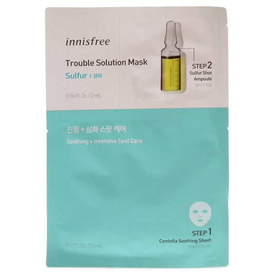 Trouble Solution Mask - Sulfur by Innisfree for Unisex - 1 Pc Kit 0.67oz Step 1 Centella Soothing Sheet, 0.06oz Step 2 Sulfur Shot Ampoule