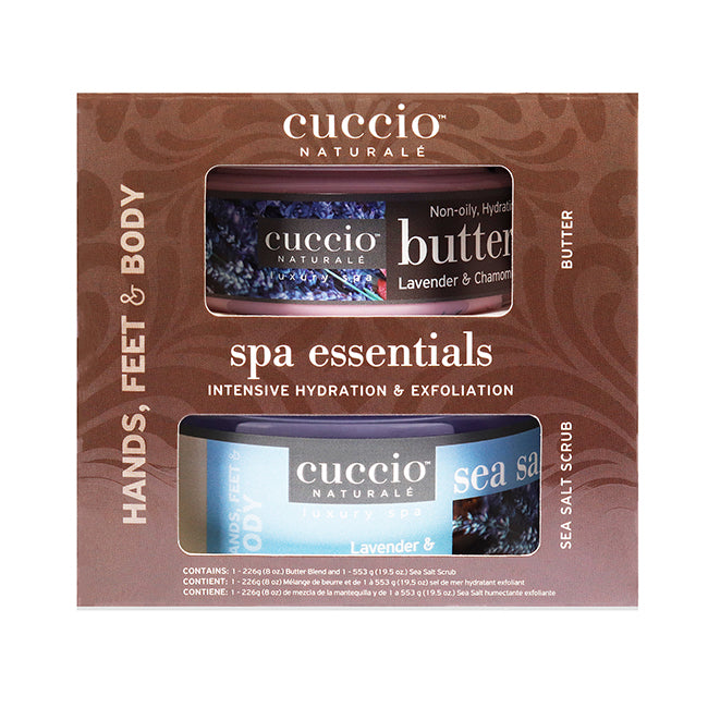 Spa Essentials Kit - Lavender and Chamomile by Cuccio Naturale for Women - 2 Pc 19.5oz Sea Salt Scrub, 8oz Butter Blend