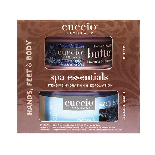 Spa Essentials Kit - Lavender and Chamomile by Cuccio Naturale for Women - 2 Pc 19.5oz Sea Salt Scrub, 8oz Butter Blend