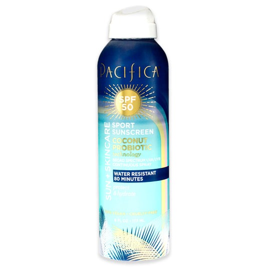 Sport Sunscreen Spray SPF 50 - Coconut Probiotic by Pacifica for Women - 6 oz Sunscreen