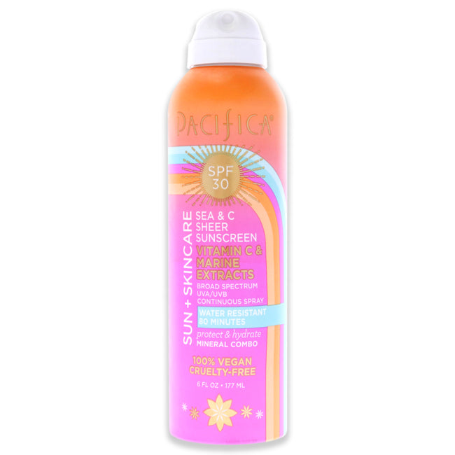 Sun Plus Skincare Sea and C Sheer Sunscreen Spray SPF 30 by Pacifica for Unisex - 6 oz Sunscreen