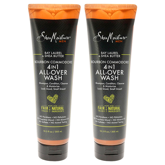 Bay Laurel and Shea Butter Bourbon Commodore 4-In-1 All-Over-Wash - Pack of 2 by Shea Moisture for Unisex - 10.3 oz Body Wash
