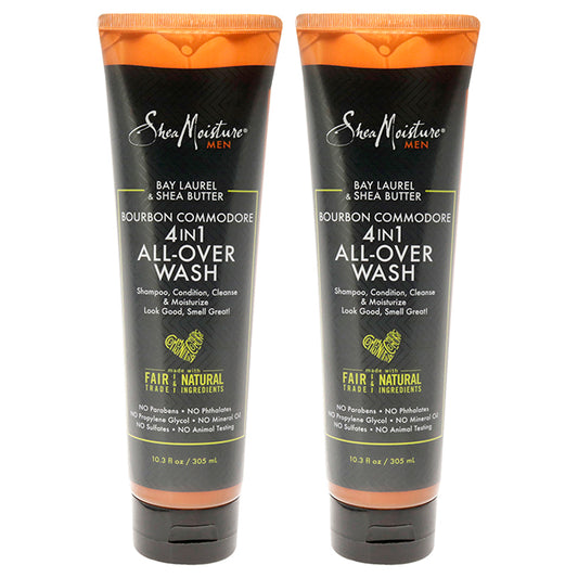 Bay Laurel and Shea Butter Bourbon Commodore 4-In-1 All-Over-Wash - Pack of 2 by Shea Moisture for Unisex - 10.3 oz Body Wash