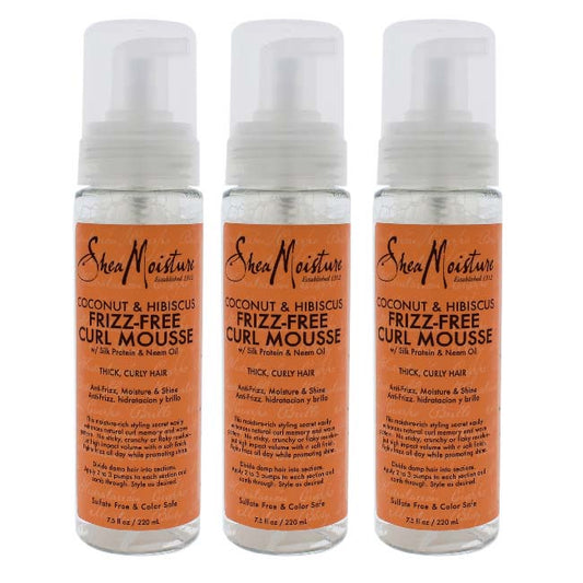 Coconut and Hibiscus Frizz-Free Curl Mousse by Shea Moisture for Unisex - 7.5 oz Mousse - Pack of 3