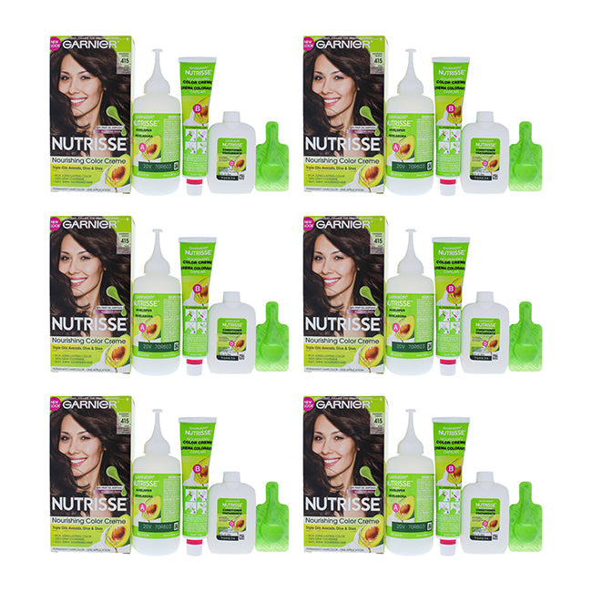 Nutrisse Nourishing Color Creme - 415 Soft Mahogany Dark Brown by Garnier for Unisex - 1 Application Hair Color - Pack of 6