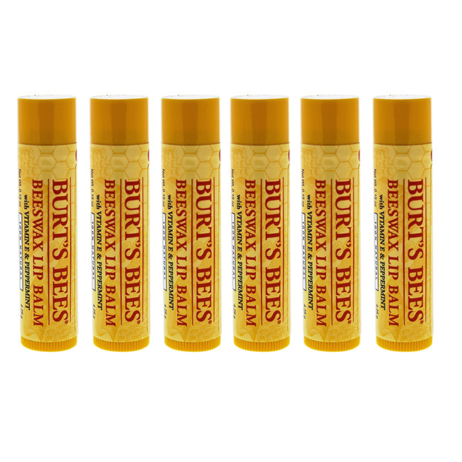 Beeswax Lip Balm With Vitamin E Peppermint by Burts Bees for Unisex - 0.15 oz Lip Balm - Pack of 6
