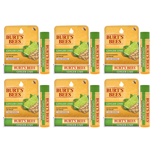 Ginger Lime Moisturizing Lip Balm by Burts Bees for Unisex - 0.15 oz Lip Balm - Pack of 6